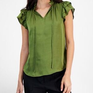 Chic Olive Ruffle Sleeve Blouse